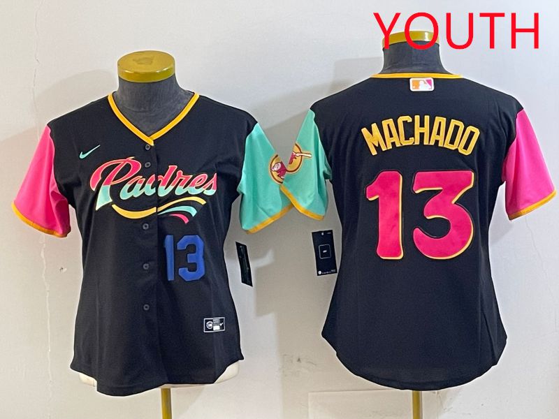 Youth San Diego Padres #13 Machado Black City Edition 2025 Nike MLB Jersey style 5